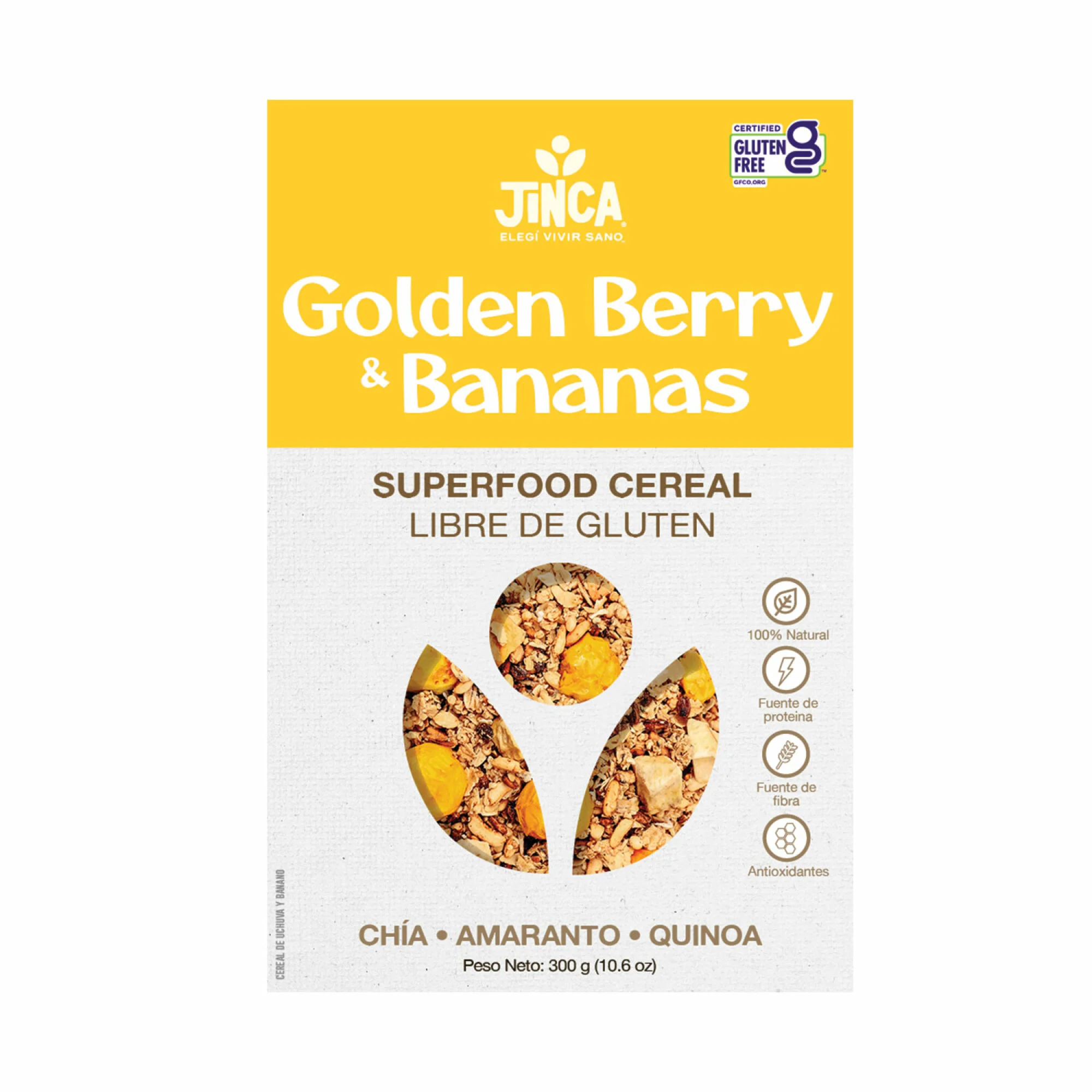 JMPT-00196 Cereal de Uchuva y Banano 300 g Marca Jinca Foods cerealuchuva